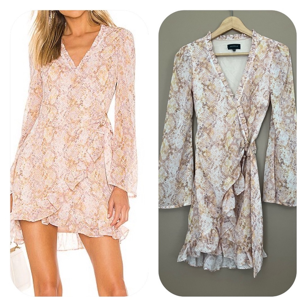 {Majorelle} Jayla Long Sleeve Snakeskin Wrap Mini Dress - Womens XXS
